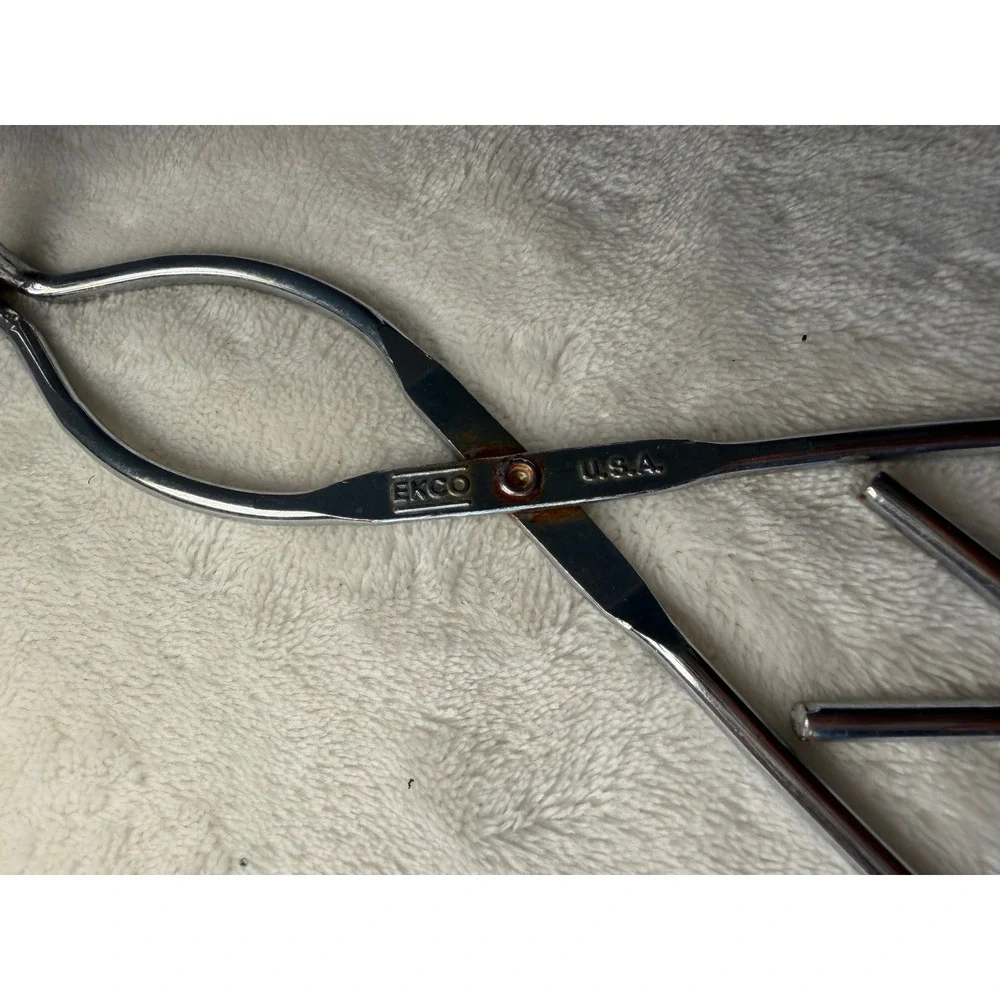 Vintage EKCO USA Tongs Set of 3 Chrome Steel Scissor Style
